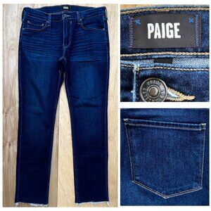 PAIGE LENNOX STRAIGHT LEG JEANS Women’s Frayed Hem Stretch Denim sz 32